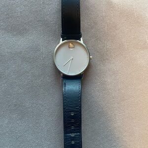 Movado Blue Leather Watch with Silver Accents